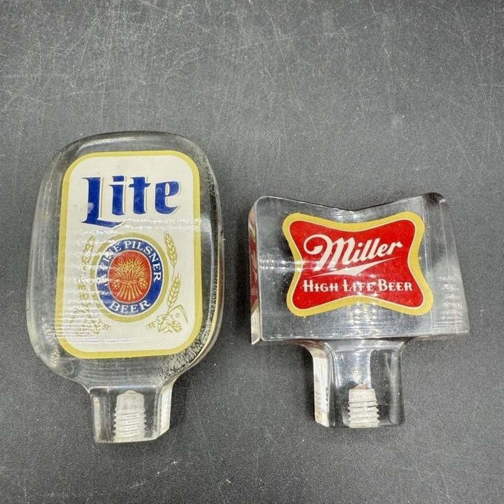Miller Lite & Miller High Life Beer Tap Handles Lot of 2 Acrylic Draft Bar Knobs